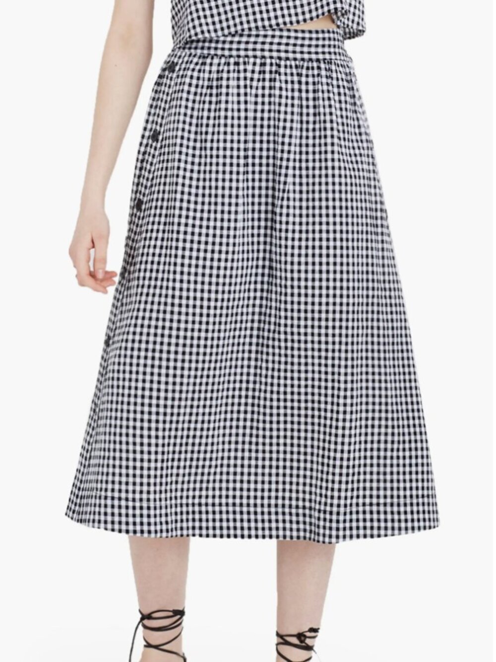 NWT! MADEWELL Side Button Gingham Black White Midi Skirt Size 2